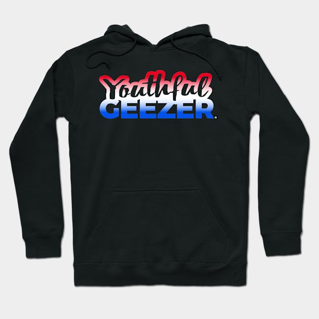 Youthful Geezer Brand Logo Red White Blue Logo Hoodie by YouthfulGeezer